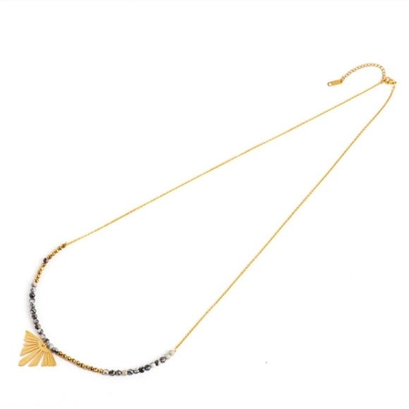 Golden Fall Leaf Charm Necklace with Howlite - Picture 6 of 7